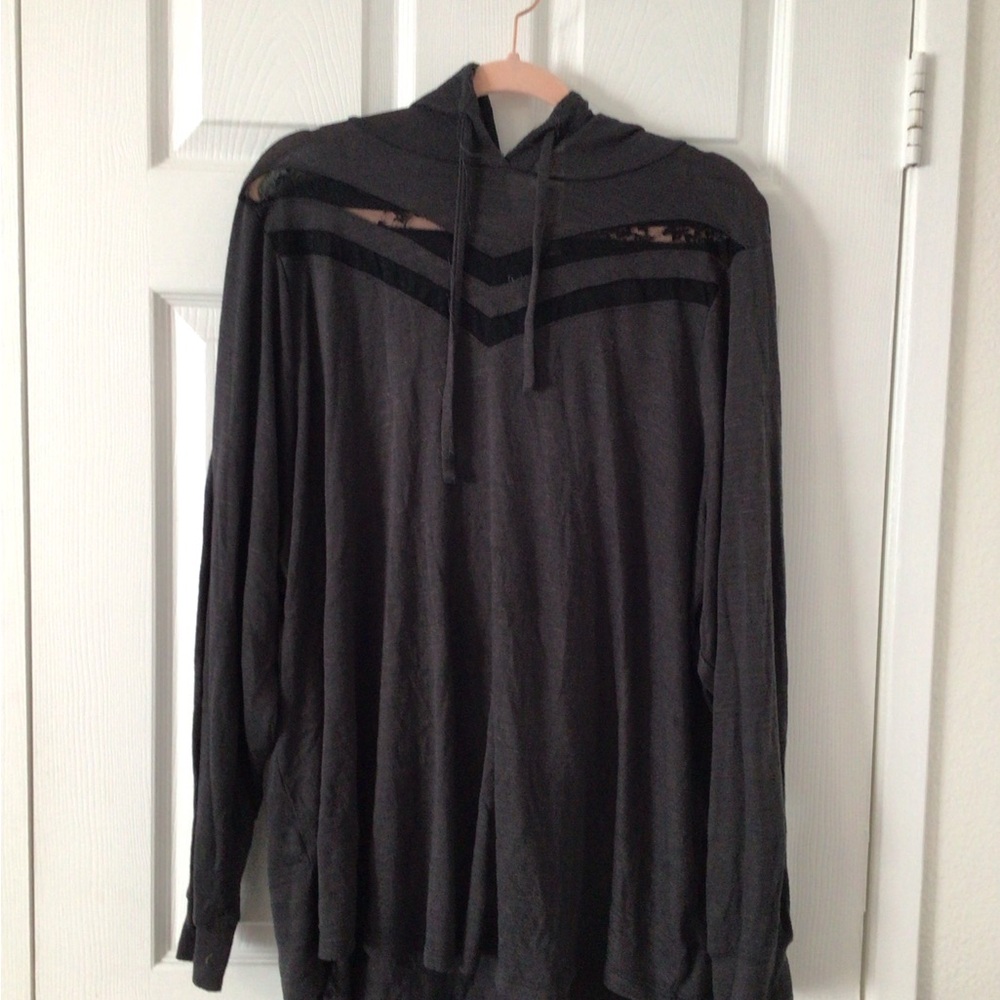 Torrid Dark Gray Hoodie with Lace Trim